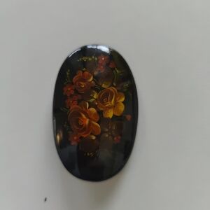 Floral Painted Oval Brooch